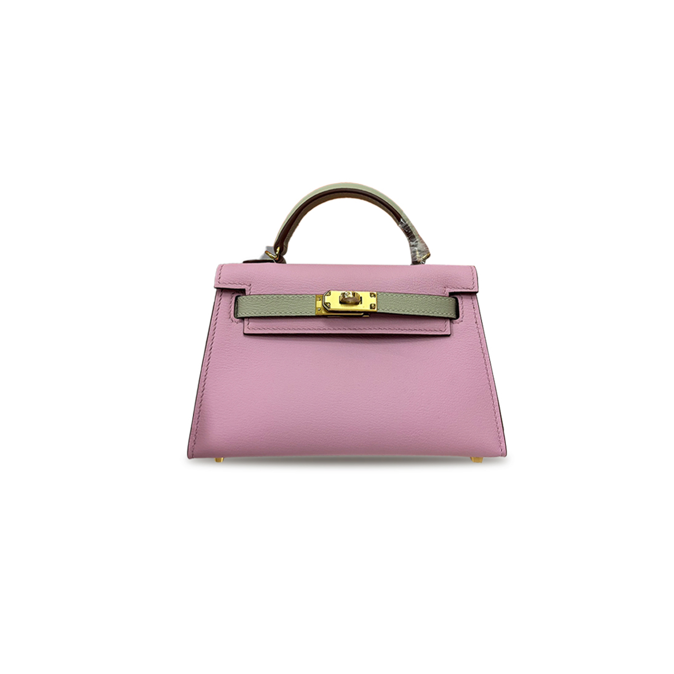 HERMÈS MASTER MINI KELLY II SHEEPSKIN SAKURA PINK DOVE GRAY GOLD BUCKLE (19*12*5.5cm)